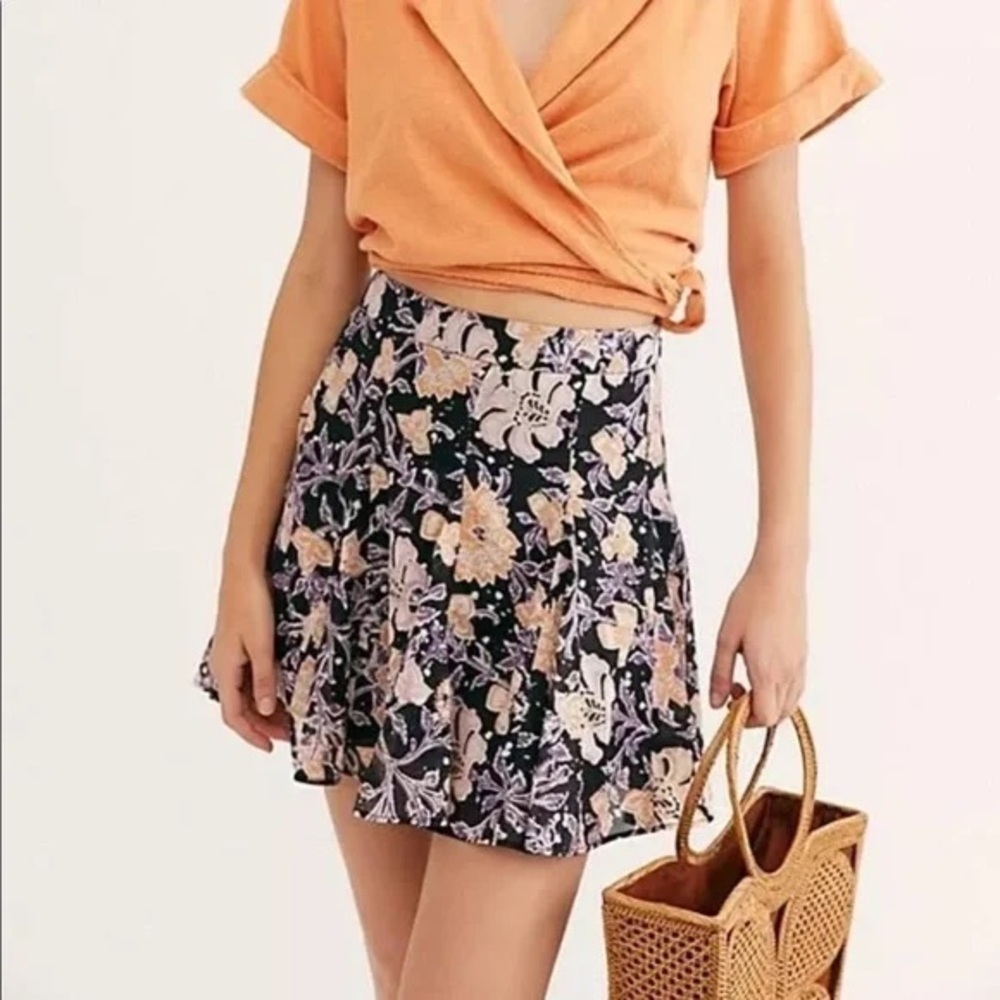 Free People Black Floral Mini Skirt